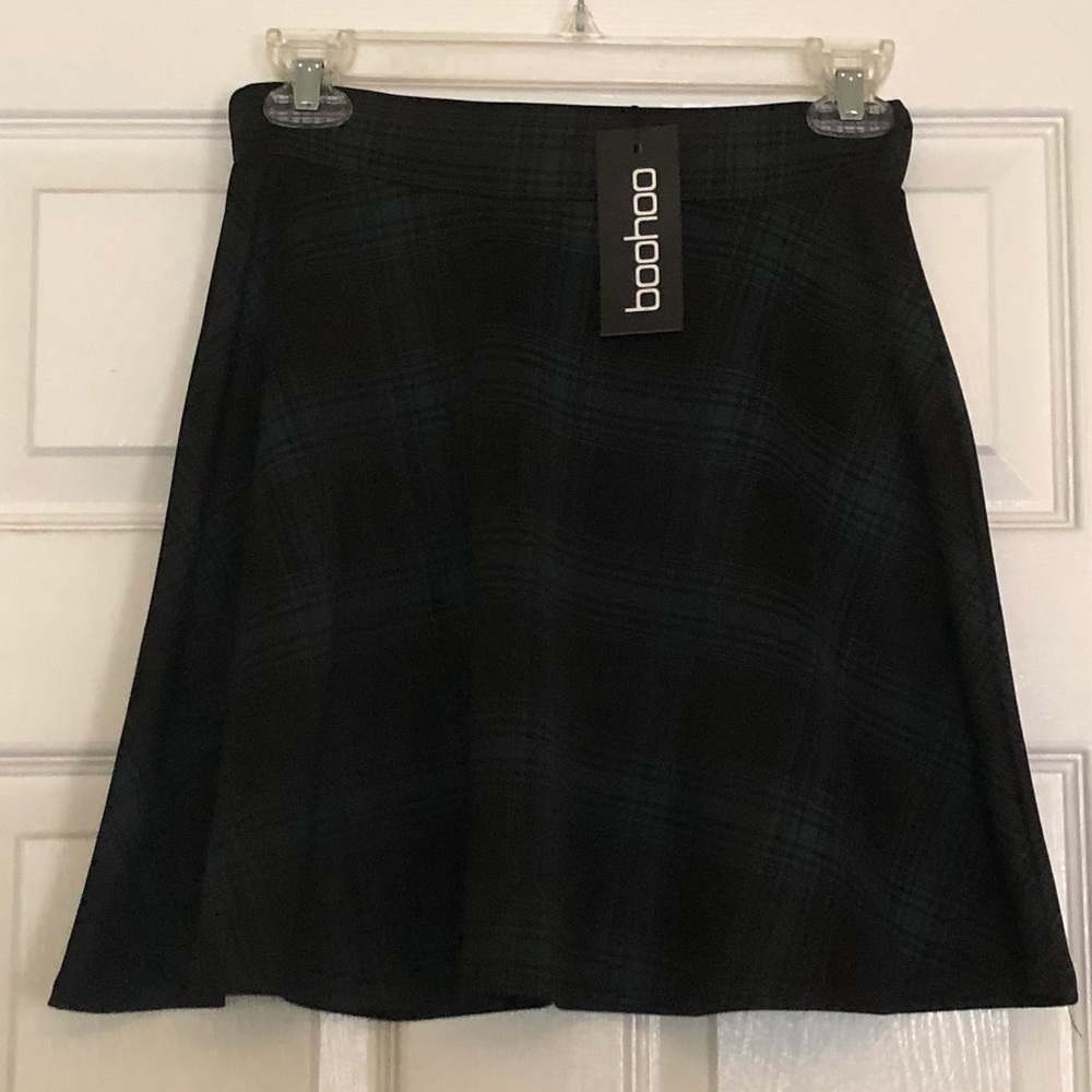 BRAND NEW green and black tartan mini skater skirt